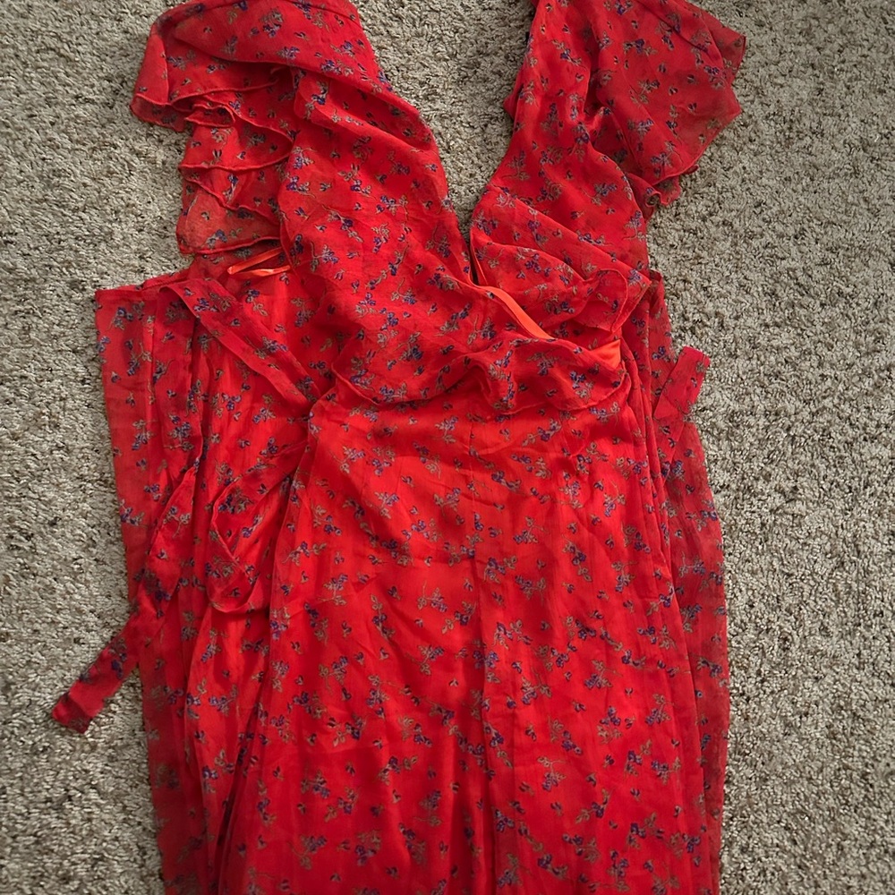 Nasty Gal Vibrant Red Floral Wide Leg Jumpsuit